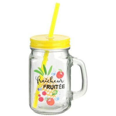 Mason Jar 450ml Pick And Drink KA2495 Jaune - Publicité Mason Jar 450ml Pick And Drink KA2495 Jaune - Publicité