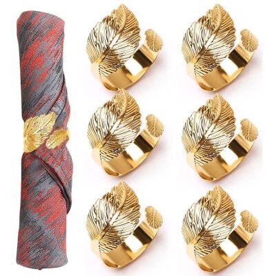 BEIJIYI Lot de 6 ronds de serviette (2024 NOUVEAU) en feuille dor lot de 6 anneaux porte-serviettes pour décoration de table de fête - Publicité BEIJIYI Lot de 6 ronds de serviette (2024 NOUVEAU) en feuille dor lot de 6 anneaux porte-serviettes pour décoration de table de fête - Publicité