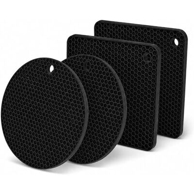 KJEHOME 4 Pcs Dessous de Pt en Silicone( Circuire+ Rectanguire) sous Pt de Table Chaud(Noir) pour Casseroles et Poêles GANT DE CUISINE - Publicité KJEHOME 4 Pcs Dessous de Pt en Silicone( Circuire+ Rectanguire) sous Pt de Table Chaud(Noir) pour Casseroles et Poêles GANT DE CUISINE - Publicité