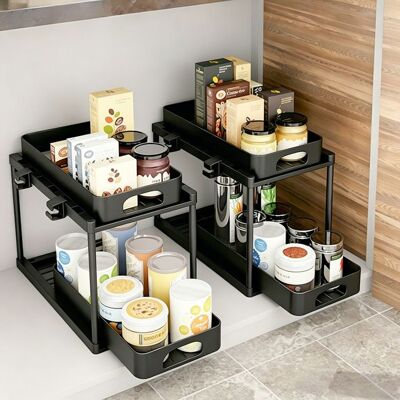 Étagère coulissante sous évier - SPACEKEEPER - Double couche extractible - Noir - 40×22×30 cm - Pour bouteilles 20 cm Noir - Publicité Étagère coulissante sous évier - SPACEKEEPER - Double couche extractible - Noir - 40×22×30 cm - Pour bouteilles 20 cm Noir - Publicité