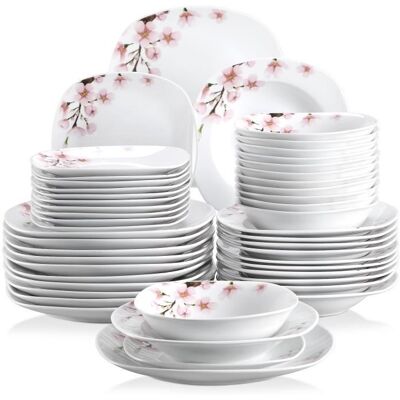 Veweet ANNIE 48pcs Service Complet 12pcs Assiette Plate Assiette Creuse Assiette à Dessert Bol Porcelaine Vaisselles Sakura Blanc - Publicité Veweet ANNIE 48pcs Service Complet 12pcs Assiette Plate Assiette Creuse Assiette à Dessert Bol Porcelaine Vaisselles Sakura Blanc - Publicité