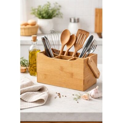 Eden Pot a ustensiles ou range couverts en bois 14 x 24 cm marron Marron - Publicité Eden Pot a ustensiles ou range couverts en bois 14 x 24 cm marron Marron - Publicité