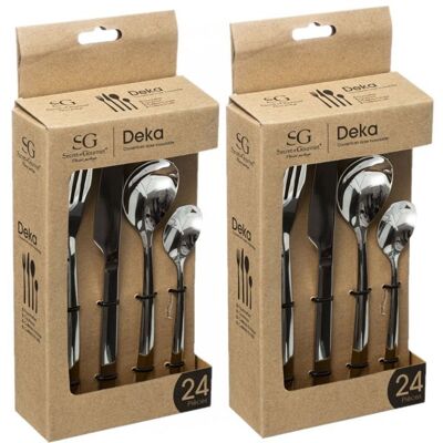 Toilinux - Lot de 2 ménagères 24 pièces en acier inoxydable DEKA - Argent - Publicité Toilinux - Lot de 2 ménagères 24 pièces en acier inoxydable DEKA - Argent - Publicité