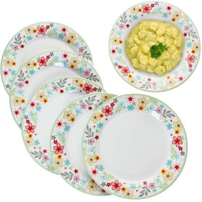 Assiettes plates - MamboCat - Variant Fleurs - Set de 6 - Porcelaine durable - Décor floral coloré Blanc - Publicité Assiettes plates - MamboCat - Variant Fleurs - Set de 6 - Porcelaine durable - Décor floral coloré Blanc - Publicité