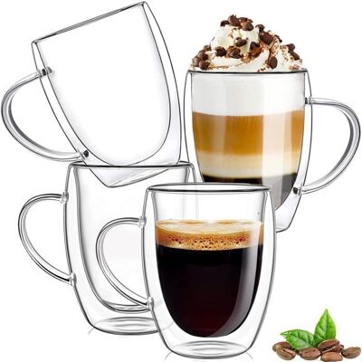 NETBOAT Lot de 8 Tasse à Café Double Paroi en Verre à Café 320 ml - Résistants à la Chaleur (Lait Cappuccino Latte) - Publicité NETBOAT Lot de 8 Tasse à Café Double Paroi en Verre à Café 320 ml - Résistants à la Chaleur (Lait Cappuccino Latte) - Publicité
