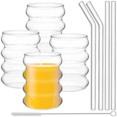 Verres à Bulles - Aesthetic - Lot de 4 - Verre Borosilicate - Pailles Incluses - Design Ondulé - Publicité Verres à Bulles - Aesthetic - Lot de 4 - Verre Borosilicate - Pailles Incluses - Design Ondulé - Publicité