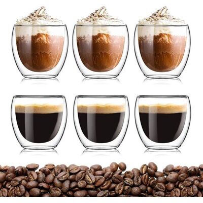 DONFANLIA Coffret de 6 Tasses à café - Originale - Verre Double Paroi - 80ml - Résistant à la chaleur - Transparent Blanc - Publicité DONFANLIA Coffret de 6 Tasses à café - Originale - Verre Double Paroi - 80ml - Résistant à la chaleur - Transparent Blanc - Publicité