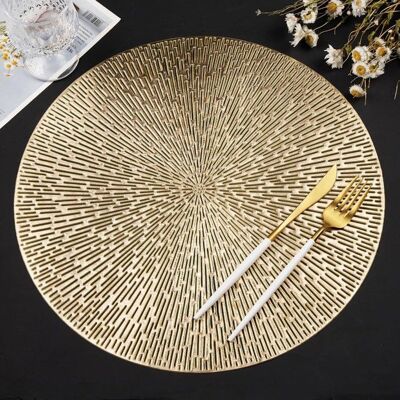 Lot de 6 sets de table ronds - Sets de table dorés - 38 x 38 cm - Dessous de verre - Ajourés - Résistants à la chaleur Jaune - Publicité Lot de 6 sets de table ronds - Sets de table dorés - 38 x 38 cm - Dessous de verre - Ajourés - Résistants à la chaleur Jaune - Publicité