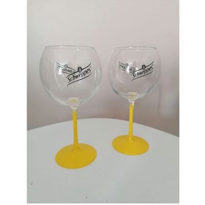 ALCOOL Lot de 2 Verres schweppes Cocktail Pied Jaune 50 cl neuf et officiel - Publicité ALCOOL Lot de 2 Verres schweppes Cocktail Pied Jaune 50 cl neuf et officiel - Publicité