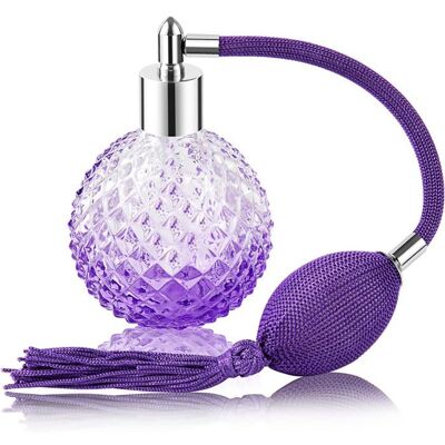 Vaporisateur de parfum vintage - MICH - Rechargeable - Violet - 100 ml - Long pompon - Motif ananas - Verre cristal - Publicité Vaporisateur de parfum vintage - MICH - Rechargeable - Violet - 100 ml - Long pompon - Motif ananas - Verre cristal - Publicité