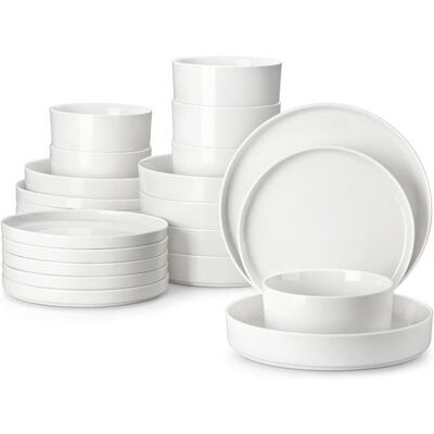 MALACASA Vaiselle LEAH 24 Pièces Assiettes Service Complet Bordure semi-debout à Pattes Hautes 6 Personnes - Blanc Blanc - Publicité MALACASA Vaiselle LEAH 24 Pièces Assiettes Service Complet Bordure semi-debout à Pattes Hautes 6 Personnes - Blanc Blanc - Publicité