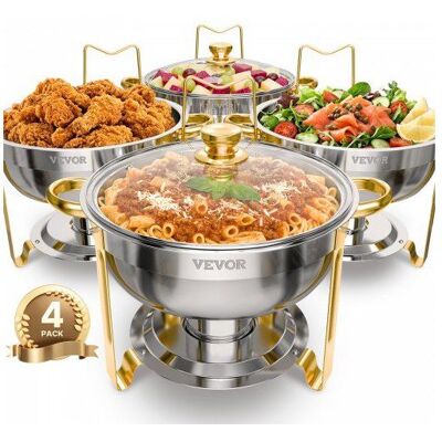 VEVOR Chauffe plat rond 4 pièces 4 6 L en acier inoxydable avec 4 bacs pleine grandeur et couvercle en verre pour buffet doré - Publicité VEVOR Chauffe plat rond 4 pièces 4 6 L en acier inoxydable avec 4 bacs pleine grandeur et couvercle en verre pour buffet doré - Publicité