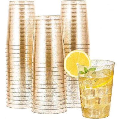 LENTANO 50 gobelets en plastique plaqué or – réutilisables – 300 ml – verres à cocktail transparents – incassables – paillettes dorées - Publicité LENTANO 50 gobelets en plastique plaqué or – réutilisables – 300 ml – verres à cocktail transparents – incassables – paillettes dorées - Publicité