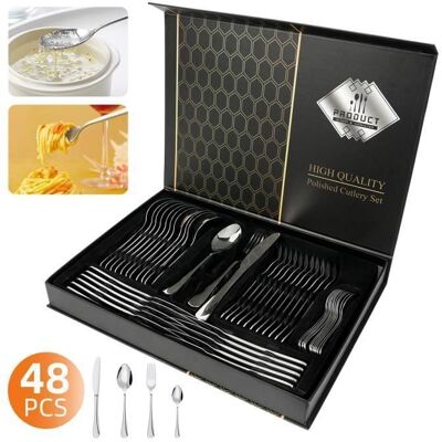 Ménagère 48 Pièces - 7MAGIC - Acier Inoxydable - Pour 12 Personnes - Boîte Cadeau - Argent Blanc - Publicité Ménagère 48 Pièces - 7MAGIC - Acier Inoxydable - Pour 12 Personnes - Boîte Cadeau - Argent Blanc - Publicité