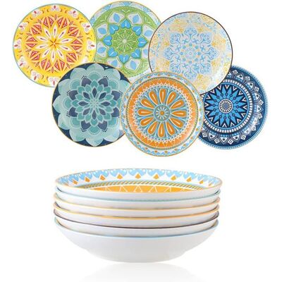 Lot de 6 Assiettes Creuses en Céramique Colorée - 650 ml Parfaites pour Pâtes Salades et Plats en Sauce - Diamètre 20 cm - Publicité Lot de 6 Assiettes Creuses en Céramique Colorée - 650 ml Parfaites pour Pâtes Salades et Plats en Sauce - Diamètre 20 cm - Publicité