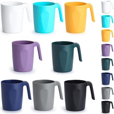 8 tasses café plastique 450ml multi-couleurs. Poignées ergonomiques réutilisables pour maison et extérieur. Publicité 8 tasses café plastique 450ml multi-couleurs. Poignées ergonomiques réutilisables pour maison et extérieur. Publicité