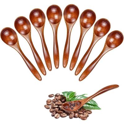 AMRINUGL Lot de 8 cuillère bois massif naturel 13 x 3 cm finition polie main poignée ergonomique cuisine thé café miel Label - Publicité AMRINUGL Lot de 8 cuillère bois massif naturel 13 x 3 cm finition polie main poignée ergonomique cuisine thé café miel Label - Publicité
