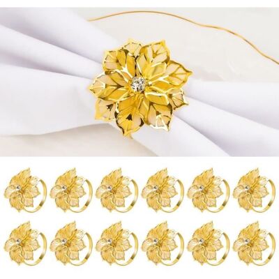 Ronds de Serviette - Doré - Lot de 12 - Métal - Design Floral - Réutilisables Jaune - Publicité Ronds de Serviette - Doré - Lot de 12 - Métal - Design Floral - Réutilisables Jaune - Publicité