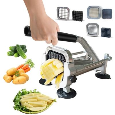 UVERBON Coupe-Frites Professionnel Coupe - Coupe-frites - 3 Lames Inox - 4 ventouse - Tranchant - Base antidérapante-Coupe-Frites Gris - Publicité UVERBON Coupe-Frites Professionnel Coupe - Coupe-frites - 3 Lames Inox - 4 ventouse - Tranchant - Base antidérapante-Coupe-Frites Gris - Publicité