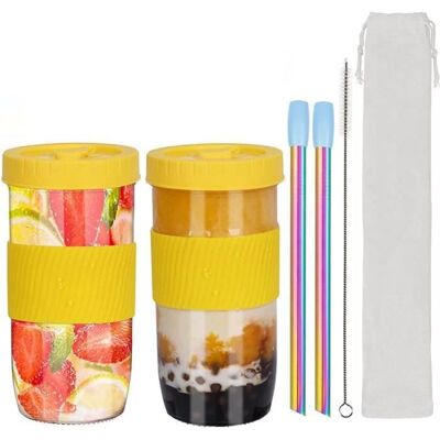 Tasse deau - Bubble Tea - Lot de 2 gobelets - Jaune - Réutilisables - 730 ml Jaune - Publicité Tasse deau - Bubble Tea - Lot de 2 gobelets - Jaune - Réutilisables - 730 ml Jaune - Publicité
