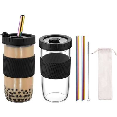 Tasse deau - Bubble Tea - Lot de 2 Verres - 730 ML - Acier inoxydable - Noir - Réutilisables Noir - Publicité Tasse deau - Bubble Tea - Lot de 2 Verres - 730 ML - Acier inoxydable - Noir - Réutilisables Noir - Publicité
