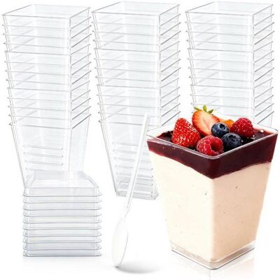 CALERIO DIRECT 50pcs Verrines à dessert Avec couvercles et cuillères Coupes apéritif en plastique Mini Petites Réutilisables transparentes carrées - Publicité CALERIO DIRECT 50pcs Verrines à dessert Avec couvercles et cuillères Coupes apéritif en plastique Mini Petites Réutilisables transparentes carrées - Publicité