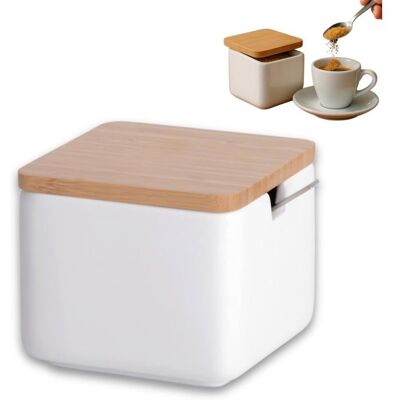Sucrier KOOK TIME - Boite à Sucre Cube Céramique et Bambou avec Cuillère - 10 x 10 x 65 cm - Blanc Blanc - Publicité Sucrier KOOK TIME - Boite à Sucre Cube Céramique et Bambou avec Cuillère - 10 x 10 x 65 cm - Blanc Blanc - Publicité