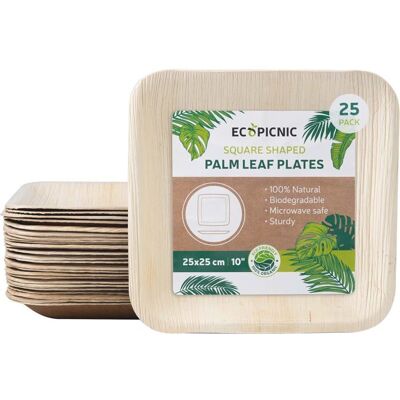 25 pcs Assiettes carrées 25x25 cm en feuille de palmier Biodégradables compostables résistantes – ECOPICNIC Beige - Publicité 25 pcs Assiettes carrées 25x25 cm en feuille de palmier Biodégradables compostables résistantes – ECOPICNIC Beige - Publicité