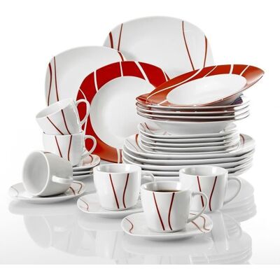 Malacasa Série FELISA 30pcs Porcelaine Service de Table Tasses à Café Soucoupes Assiette à Dessert Soupe Creuses Plates Plat Blanc - Publicité Malacasa Série FELISA 30pcs Porcelaine Service de Table Tasses à Café Soucoupes Assiette à Dessert Soupe Creuses Plates Plat Blanc - Publicité