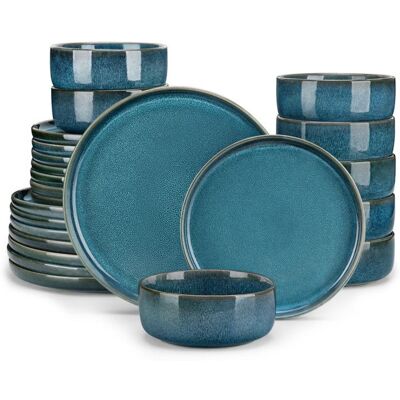 vancasso Vaisselle Série VEGA 24pcs Dépoli à lintérieur et à lextérieur-Modifié au Four Services de vaisselle en Grès - pour 8 Bleu - Publicité vancasso Vaisselle Série VEGA 24pcs Dépoli à lintérieur et à lextérieur-Modifié au Four Services de vaisselle en Grès - pour 8 Bleu - Publicité