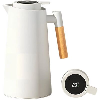 S'AGRANDIR Pichet Isotherme 1L Carafe à Café Thermique Thermos Sous Vide Isolé Manche En Bois Pour Le Café Au Thé Chaud Et Froid(Blanc) - Publicité S'AGRANDIR Pichet Isotherme 1L Carafe à Café Thermique Thermos Sous Vide Isolé Manche En Bois Pour Le Café Au Thé Chaud Et Froid(Blanc) - Publicité