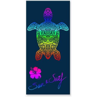 ALPES BLANC - Serviette de plage tortue multicolore sur fond bleu 90x170 cm -coton égyptien confort optimal et absorption maximale Blanc - Publicité ALPES BLANC - Serviette de plage tortue multicolore sur fond bleu 90x170 cm -coton égyptien confort optimal et absorption maximale Blanc - Publicité