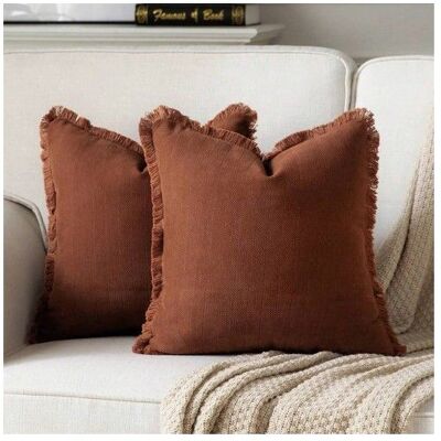 Housses de coussin bohème - Lin ramie naturel 70% - Coton 30% - Franges décoratives - Douce et respirante - Lot de 2 Orange - Publicité Housses de coussin bohème - Lin ramie naturel 70% - Coton 30% - Franges décoratives - Douce et respirante - Lot de 2 Orange - Publicité