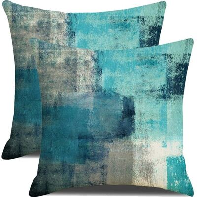 BGHYHYHI Lot de 2 housses coussin art abstrait 50x50 cm bleu sarcelle gris contemporain - Publicité BGHYHYHI Lot de 2 housses coussin art abstrait 50x50 cm bleu sarcelle gris contemporain - Publicité