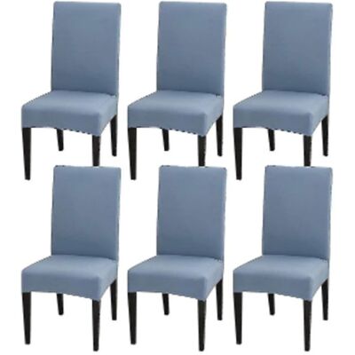 AUCUNELY Lot de 6 housses de chaise de salle à manger bleu clair élastiques amovibles et lavables Bleu - Publicité AUCUNELY Lot de 6 housses de chaise de salle à manger bleu clair élastiques amovibles et lavables Bleu - Publicité