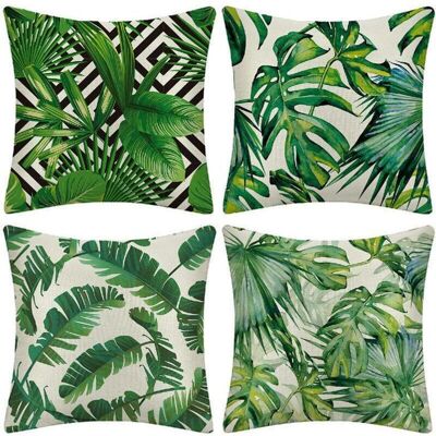 QIEDOVIEY Housse de coussin dextérieur lot de 4 housses de coussin imperméables à motif de plantes tropicales vertes pour terrasse jard Vert - Publicité QIEDOVIEY Housse de coussin dextérieur lot de 4 housses de coussin imperméables à motif de plantes tropicales vertes pour terrasse jard Vert - Publicité