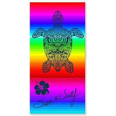 ALPES BLANC - Drap de plage Tortue Multicolore 90x170 cm - Serviette de plage 100 % coton égyptien douce et absorbante style tribal Blanc - Publicité ALPES BLANC - Drap de plage Tortue Multicolore 90x170 cm - Serviette de plage 100 % coton égyptien douce et absorbante style tribal Blanc - Publicité