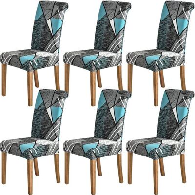 Housses de chaise - Ensemble de 6 - Extensibles - Modernes - Lavables Bleu - Publicité Housses de chaise - Ensemble de 6 - Extensibles - Modernes - Lavables Bleu - Publicité