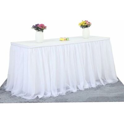 Jupe de table en tulle nappe jupe bouffante 183*75cm YYV Blanc - Publicité Jupe de table en tulle nappe jupe bouffante 183*75cm YYV Blanc - Publicité