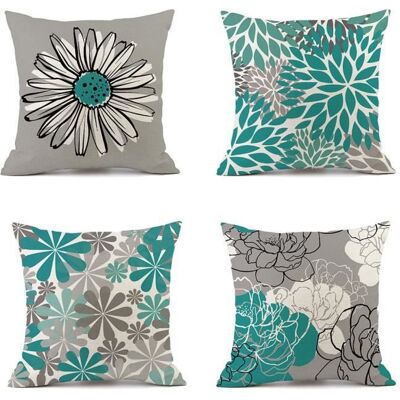 Lot de 4 housses de coussin motif fleurs printanières turquoise moderne vert 45 x 45 cm Vert - Publicité Lot de 4 housses de coussin motif fleurs printanières turquoise moderne vert 45 x 45 cm Vert - Publicité