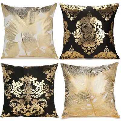 AMOUNE Housses de Coussin - Noname - Lot de 4 - 45x45 cm - Blanc et Noir/Or - Fermeture Invisible Noir - Publicité AMOUNE Housses de Coussin - Noname - Lot de 4 - 45x45 cm - Blanc et Noir/Or - Fermeture Invisible Noir - Publicité