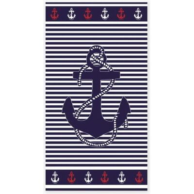 ALPES BLANC - Serviette de plage Marin coton égyptien 450g/m² 90x170 cm - Drap de plage à rayures motif ancre douceur et absorption Bleu - Publicité ALPES BLANC - Serviette de plage Marin coton égyptien 450g/m² 90x170 cm - Drap de plage à rayures motif ancre douceur et absorption Bleu - Publicité