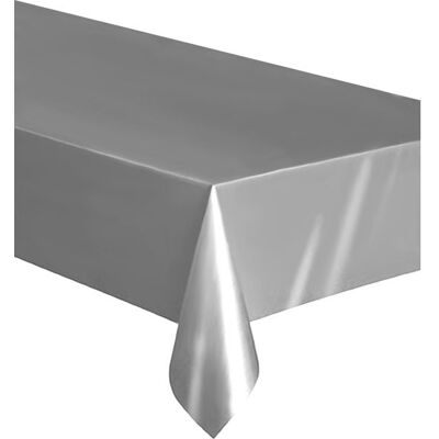 JADEO Modèle - Nappe rectangulaire en plastique argenté - 137x274cm - Publicité JADEO Modèle - Nappe rectangulaire en plastique argenté - 137x274cm - Publicité
