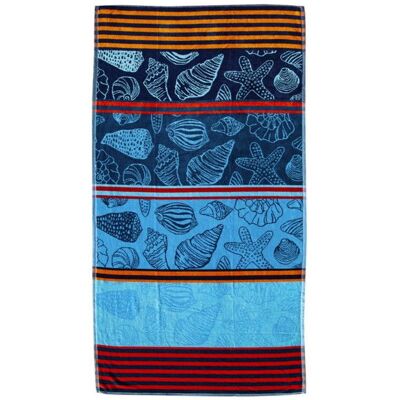 ALPES BLANC - Serviette de plage coquillages bleue & rouge 90x170 cm 100% coton Rouge - Publicité ALPES BLANC - Serviette de plage coquillages bleue & rouge 90x170 cm 100% coton Rouge - Publicité
