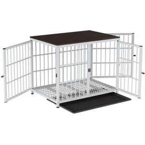 BINGOPAW Caisse pour Chien Cage pour Chien Intérieur Grande Taille 91 x 63 x 74 cm 3 Portes en Bois et Métal - Blanc Blanc - Publicité BINGOPAW Caisse pour Chien Cage pour Chien Intérieur Grande Taille 91 x 63 x 74 cm 3 Portes en Bois et Métal - Blanc Blanc - Publicité