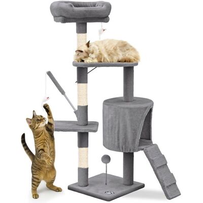 VOUNOT® Arbre à chat 112cm multi niveaux gris - avec griffoir niche jouet et plateforme - arbre à grimper Gris - Publicité VOUNOT® Arbre à chat 112cm multi niveaux gris - avec griffoir niche jouet et plateforme - arbre à grimper Gris - Publicité
