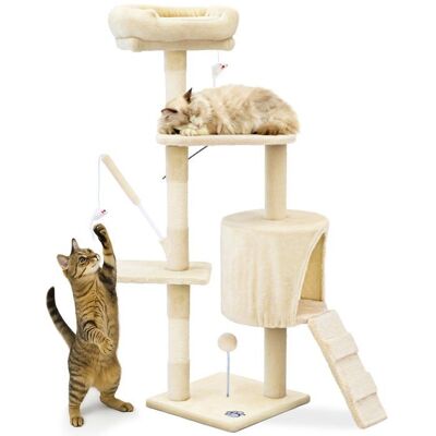 VOUNOT® Arbre à chat 112cm multi niveaux beige - avec griffoir niche jouet et plateforme - arbre à grimper Beige - Publicité VOUNOT® Arbre à chat 112cm multi niveaux beige - avec griffoir niche jouet et plateforme - arbre à grimper Beige - Publicité