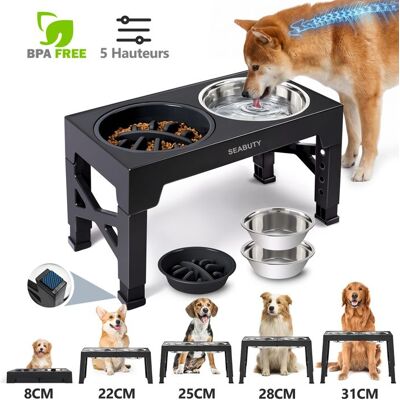 Gamelle Surélevée pour Chien à 5 Hauteurs Ajustables - SEABUTY Support Gamelle avec 2 Bols en Acier Inoxydable + 1 Bol Anti-Glouton Noir - Publicité Gamelle Surélevée pour Chien à 5 Hauteurs Ajustables - SEABUTY Support Gamelle avec 2 Bols en Acier Inoxydable + 1 Bol Anti-Glouton Noir - Publicité