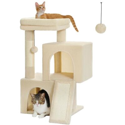 PAWZ Road Petit Arbre a Chat avec 2 Condos Douillets Perchoir Moelleux Poteaux en Sisal & Pompons Suspendus 77 cm Beige Beige - Publicité PAWZ Road Petit Arbre a Chat avec 2 Condos Douillets Perchoir Moelleux Poteaux en Sisal & Pompons Suspendus 77 cm Beige Beige - Publicité