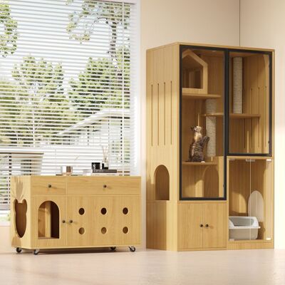 MODERNLUXE Ensemble maison pour chat - Maison pour chat+buffet - Lit et griffoir - Naturel(sans bac à litière) Marron - Publicité MODERNLUXE Ensemble maison pour chat - Maison pour chat+buffet - Lit et griffoir - Naturel(sans bac à litière) Marron - Publicité
